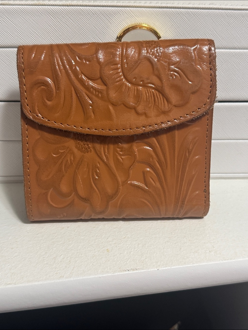 Patricia Nash Embossed Floral Leather Wallet in Tan Brown